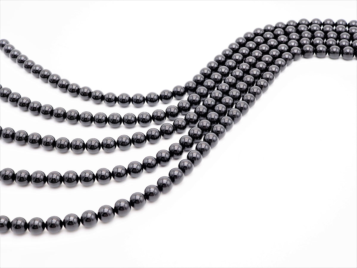 Quality Natural Black Tourmaline Round Smooth Beads,  SKU#U310