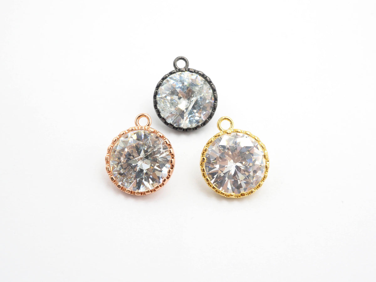 14mm Micro Pave Round Shaped Pendant with Big Clear CZ, Black/Gold/Silver/Rose gold, Bridal Jewelry Charms, Wedding Jewelry Findings,sku#B85