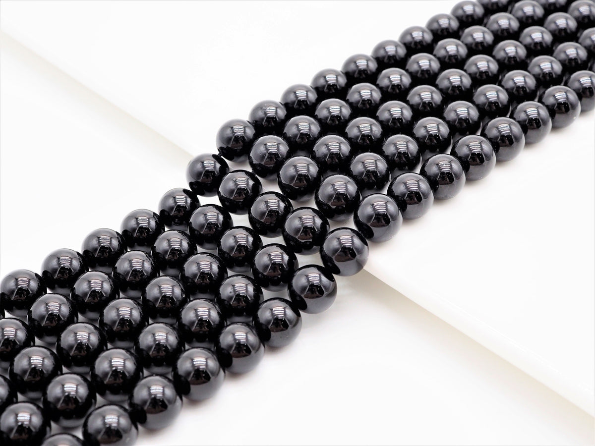 Quality Natural Black Tourmaline Round Smooth Beads,  SKU#U310