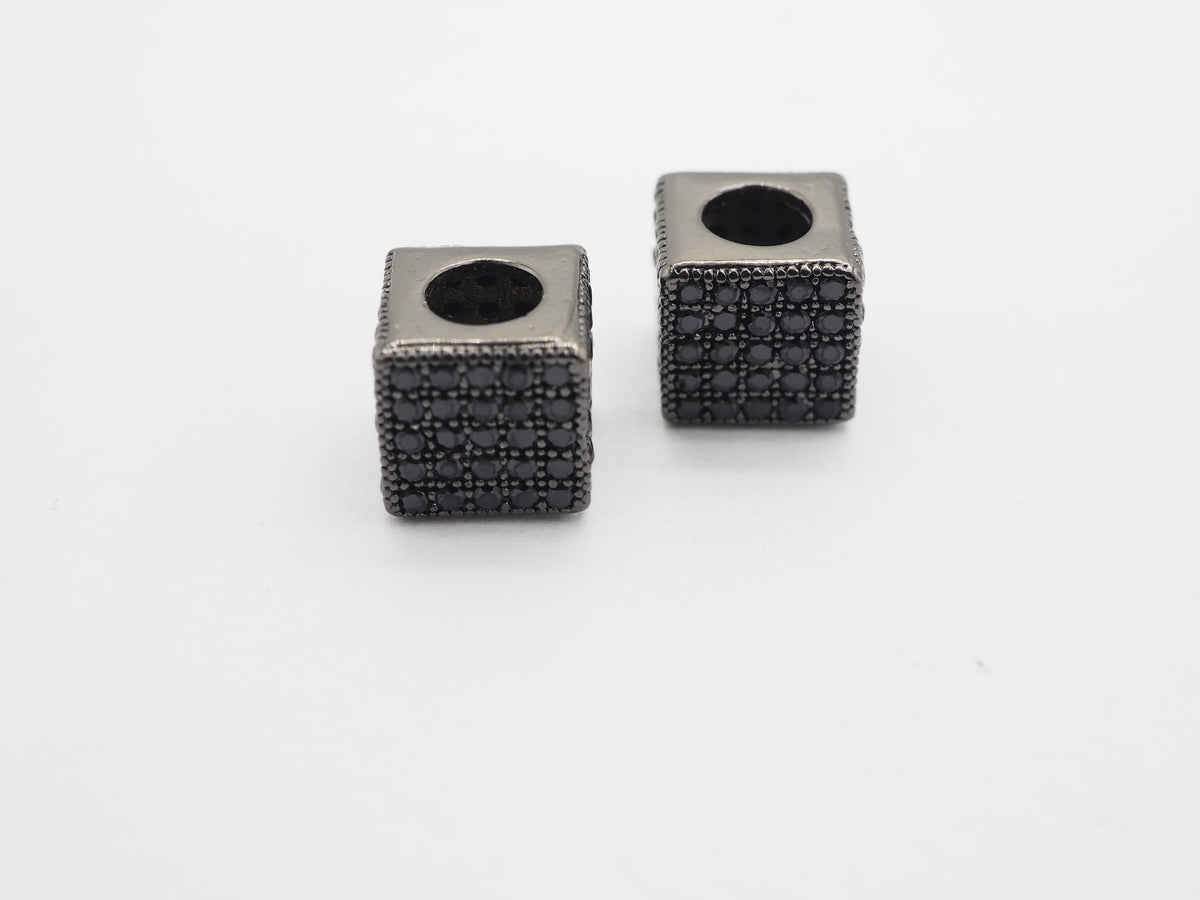 7mm Black CZ Pave On Black Big Hole Cube Spacer Micro Pave Beads, Cubic Zirconia Cube Space Beads, SKU#C77