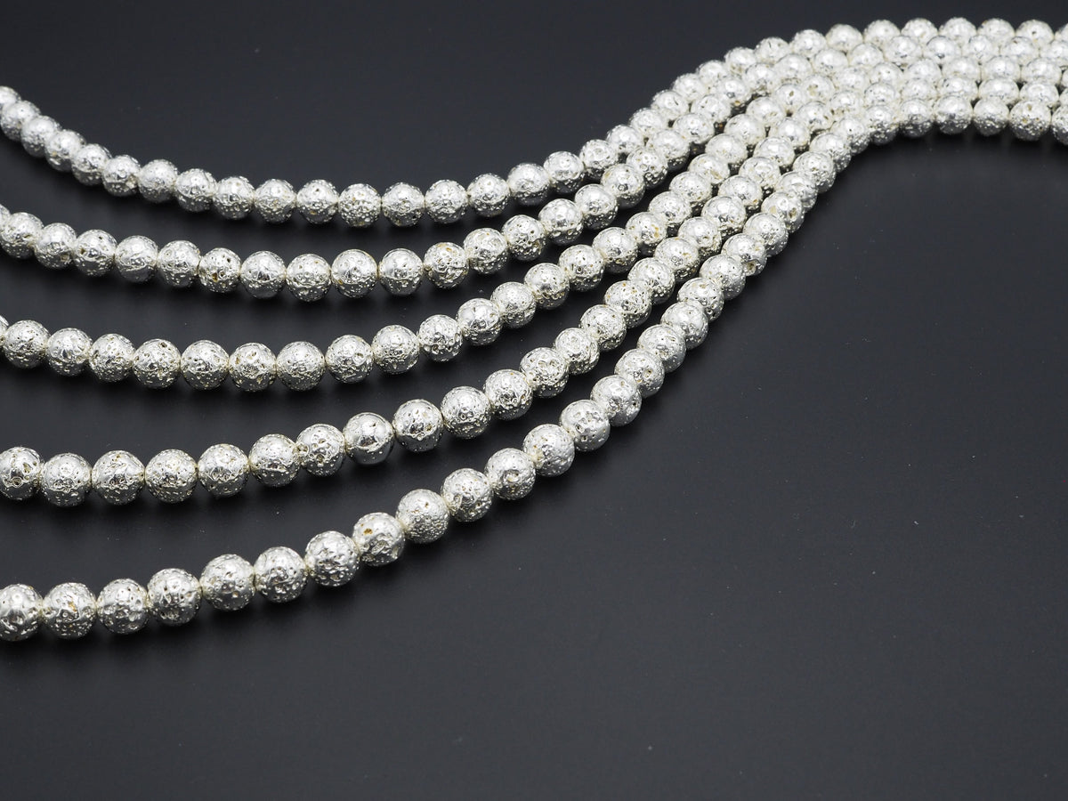 NEW!!! Silver Plated Lava Round Beads, 4mm/6mm/8mm/10mm/12mm silver Gemstone Beads,15.5" Full Strand, Wholesale Gemstone Beads,SKU#S109