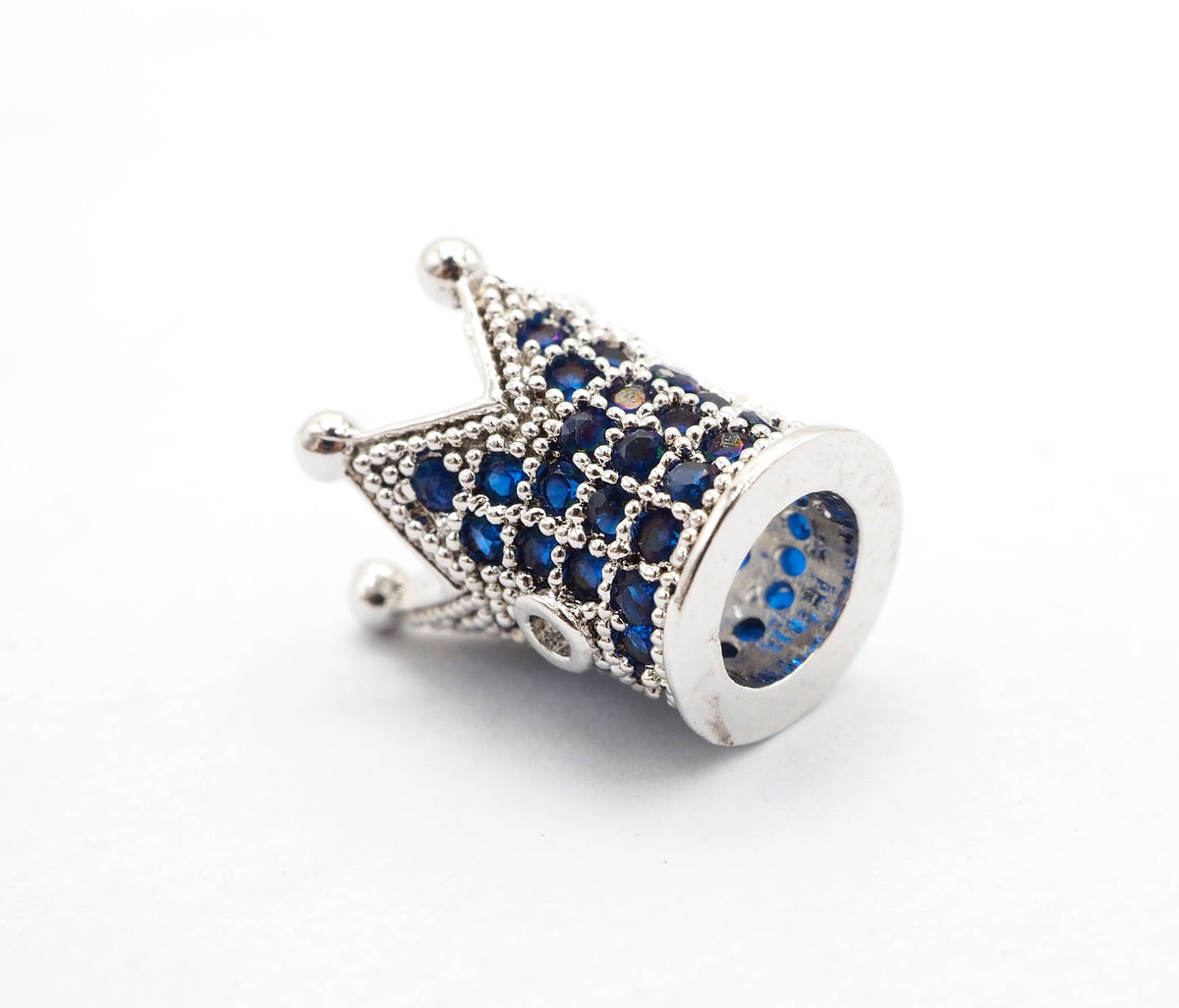 CZ Micro Pave King Crown Spacer Beads, Sapphire Blue Crown Beads,Men's Women's Jewelry Making, 10x8mm, Sku#G411