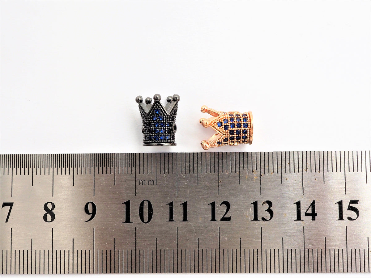 CZ Micro Pave King Crown Spacer Beads, Sapphire Blue Crown Beads,Men's Women's Jewelry Making, 10x8mm, Sku#G411
