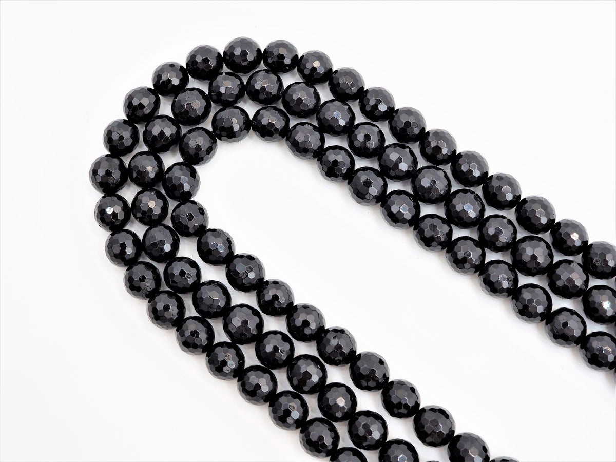 Quality Natural Black Tourmaline Round Faceted Beads, 6mm/8mm/10mm/12mm beads, Black Gemstone Beads, 15.5inch strand, SKU#U311