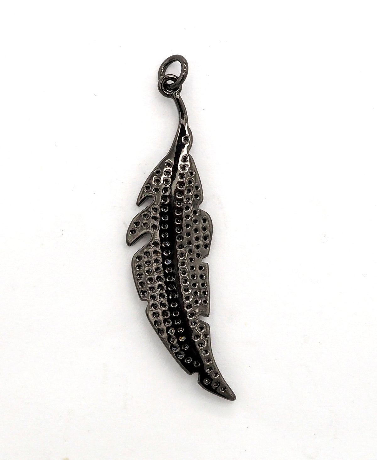 CZ Micro Pave Leaf Feather Pendant, Gold/Rose gold/Silver/Black plated, Cubic Zirconia leaf Pendant/Charm,46x12mm,sku#F511