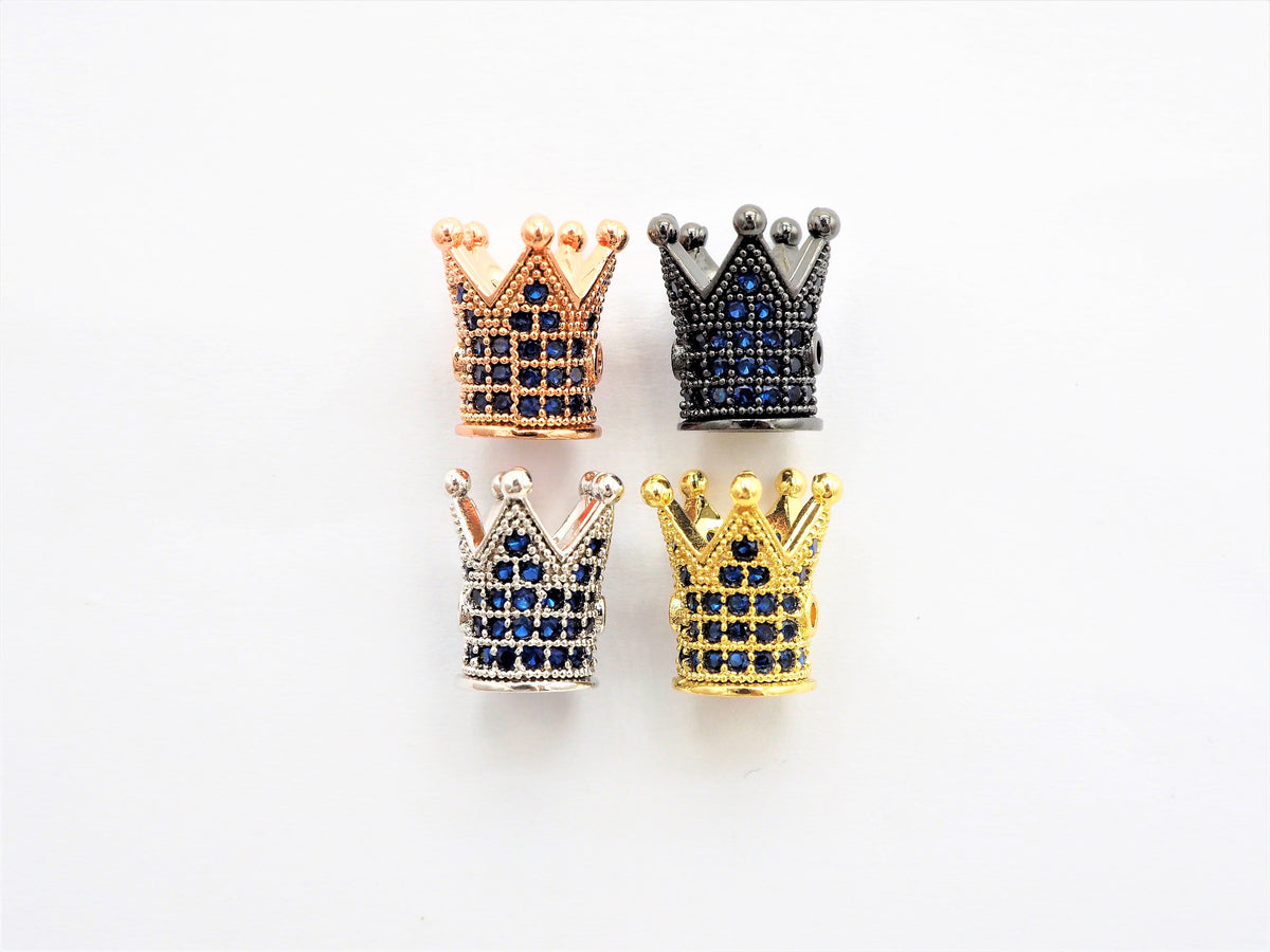 CZ Micro Pave King Crown Spacer Beads, Sapphire Blue Crown Beads,Men's Women's Jewelry Making, 10x8mm, Sku#G411