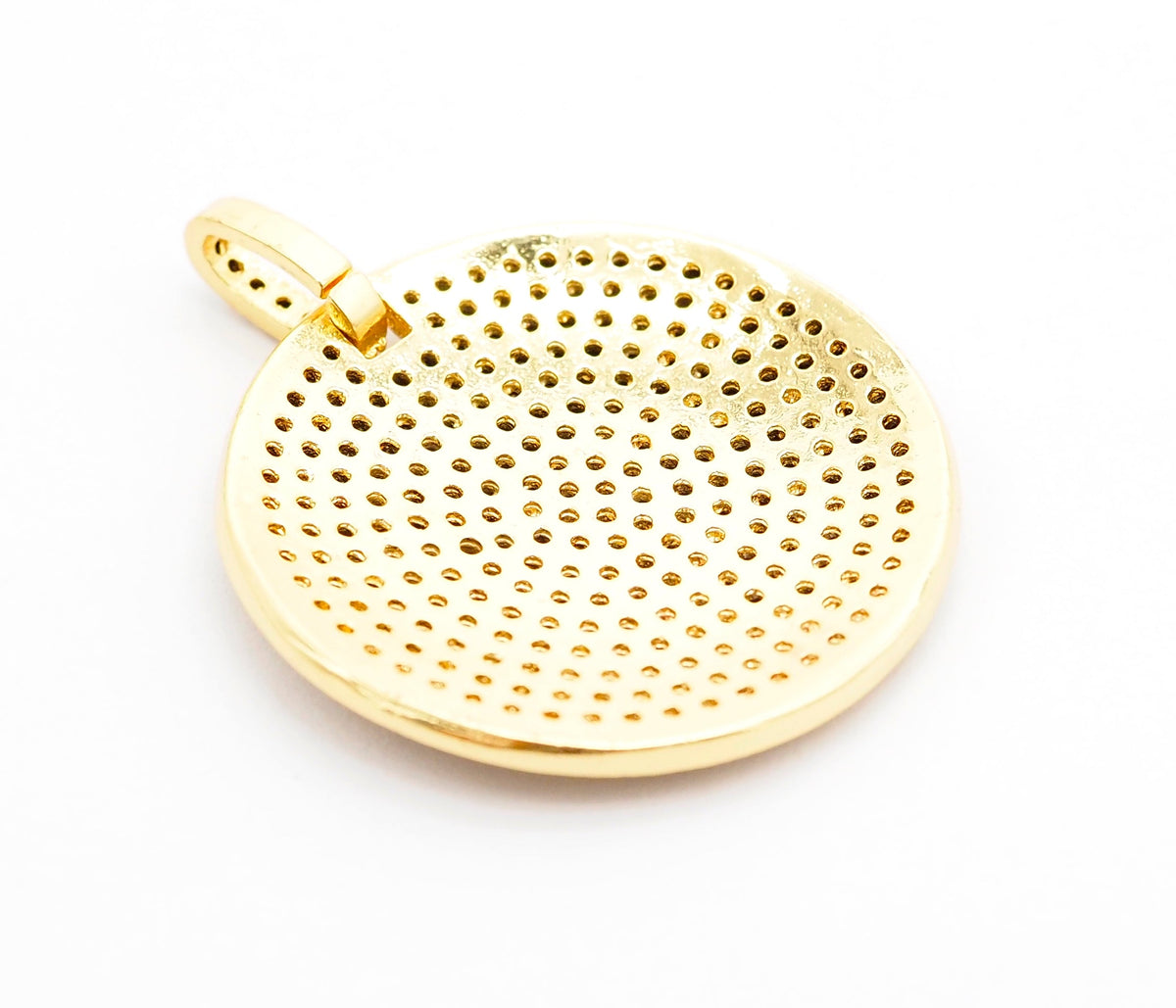 30mm CZ Fully Micro Pave Large Disc Pendant,Gold/Black Tone, Black Cubic Zirconia Big Pave Disc Charm Pendant, sku#F501