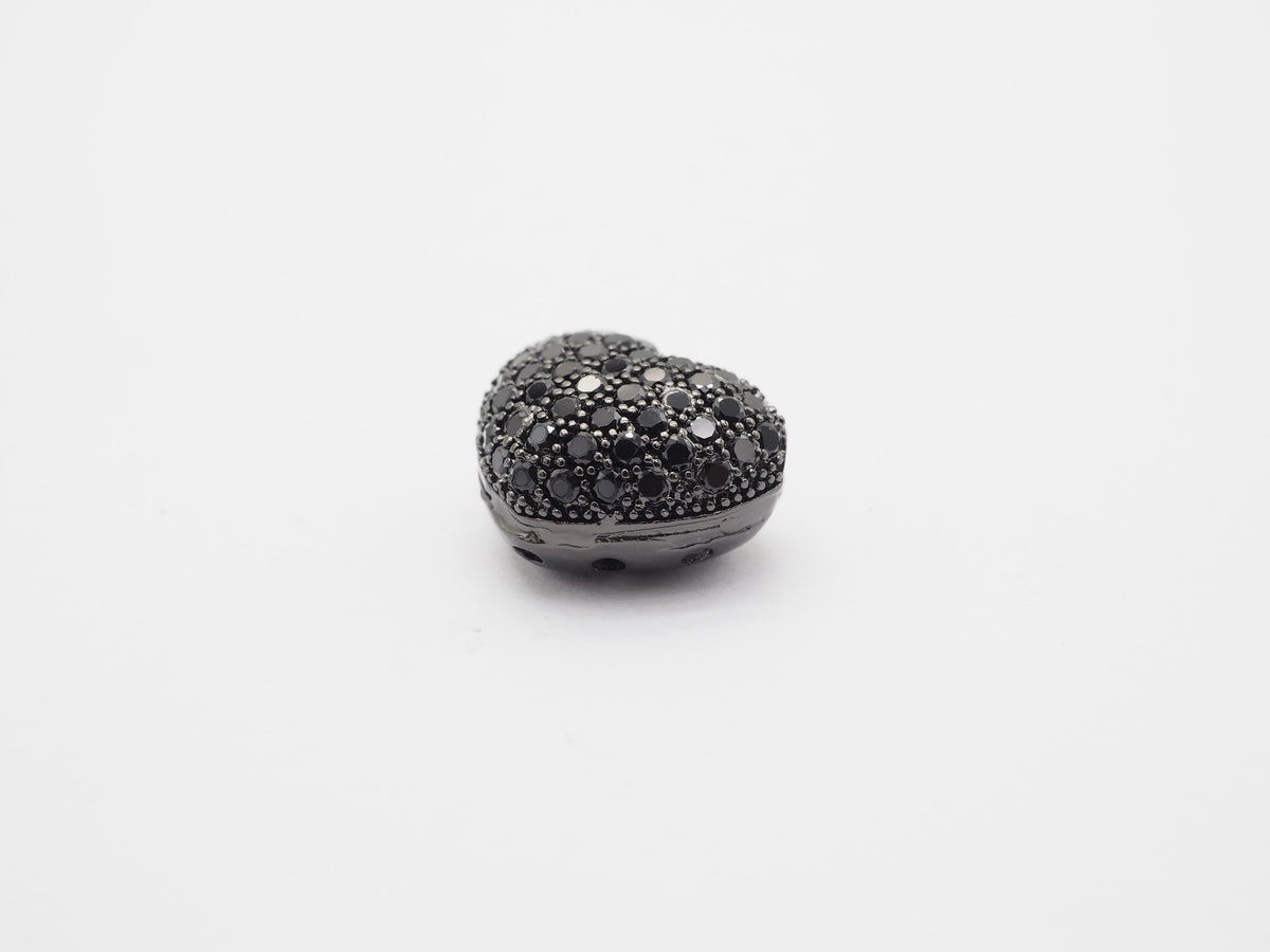 15mm Black CZ Micro Pave Puffy Heart Beads, CZ Pave Heart Beads Charm, Cubic Zirconia Heart Space Beads, SKU#C78