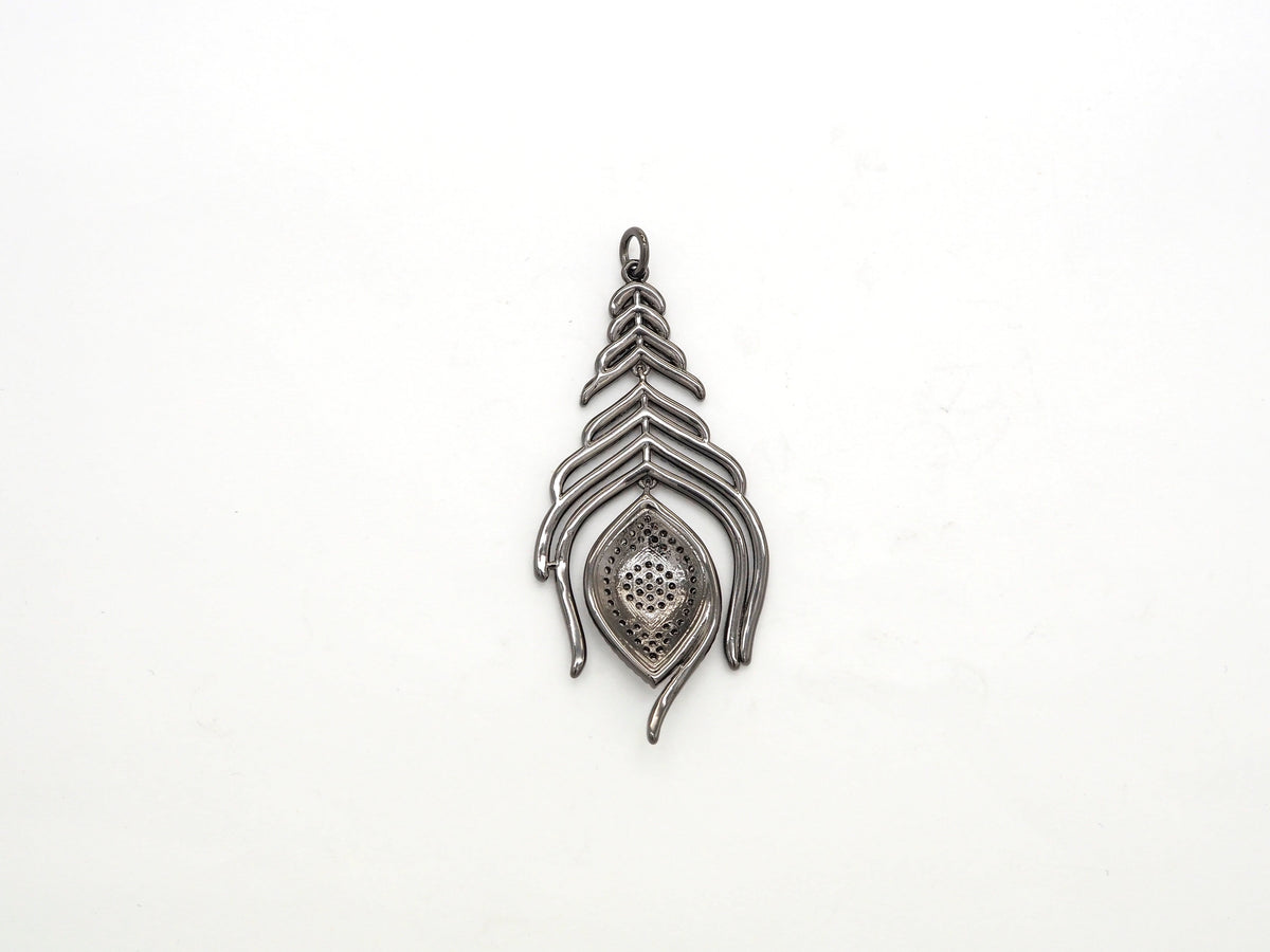 Large CZ Micro Pave Black Feather Pendant with  Evil Eye Beads,Cubic Zirconia pave Charm, Focal Pendant, 27x59mm,sku#F526