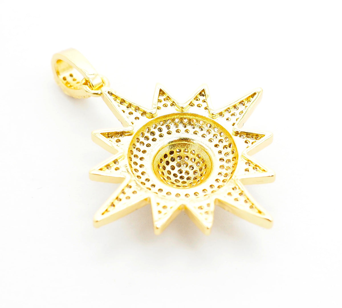 3D CZ Micro Pave North Star Emblem Pendant/Charm,Cubic Zirco