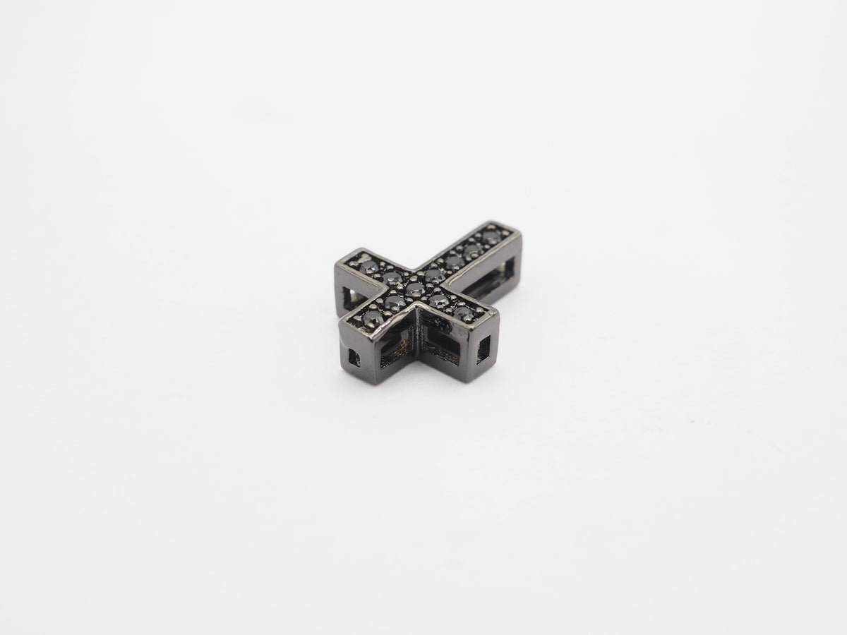 Black CZ Micro Pave On Black Cross Spacer Beads, Cubic Zirconia Cross Space Beads, Cross Charm, 10x13x4mm, SKU#C79