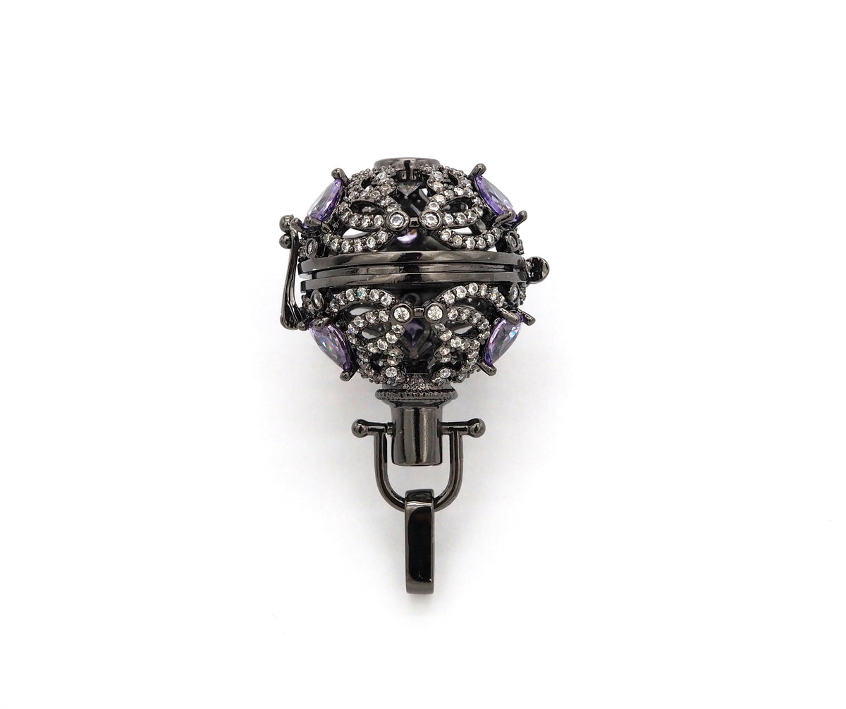 CZ Micro Pave Filigree Large Ball Pendant with Clasp, Cubic Zirconia Paved Charm,Necklace Bracelet Pendant, 28x20mm,sku#F528