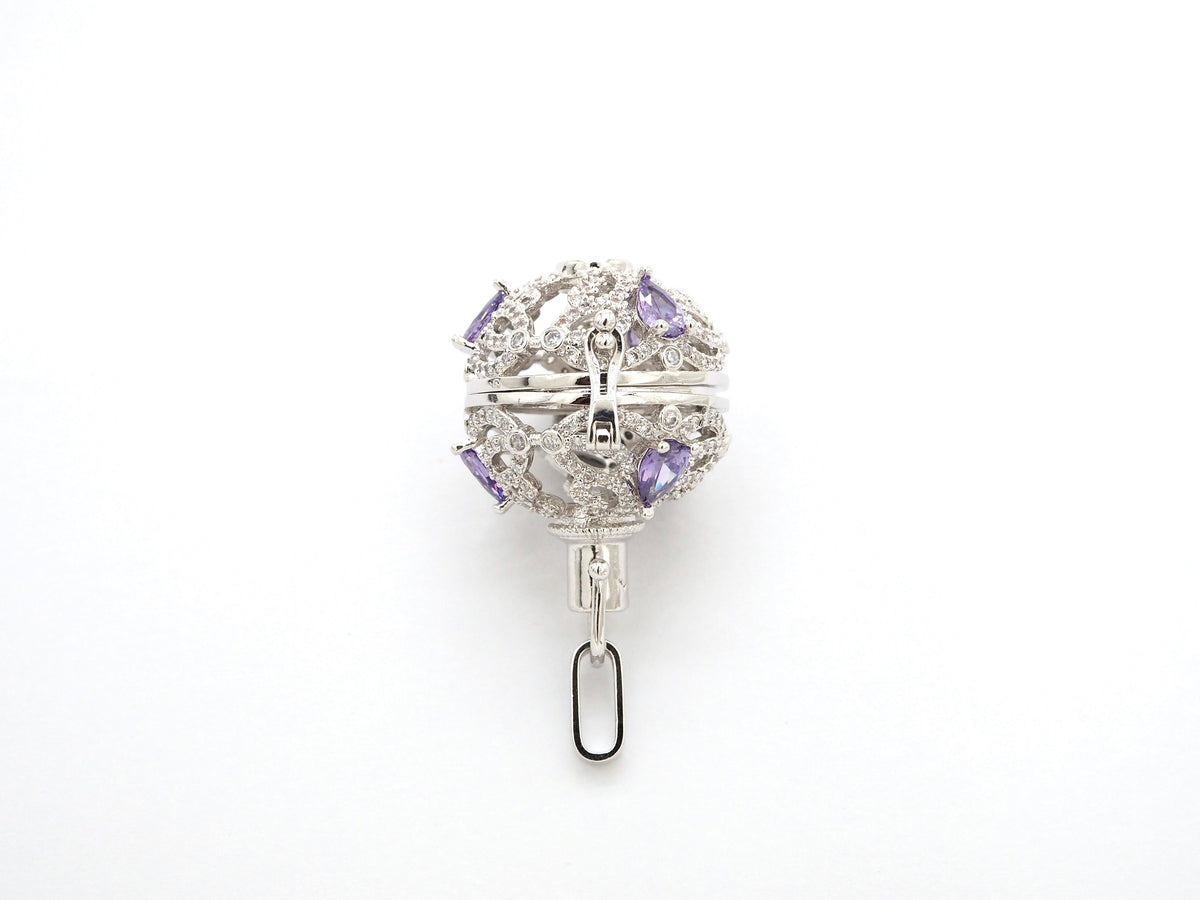 CZ Micro Pave Filigree Large Ball Pendant with Clasp, Cubic Zirconia Paved Charm,Necklace Bracelet Pendant, 28x20mm,sku#F528