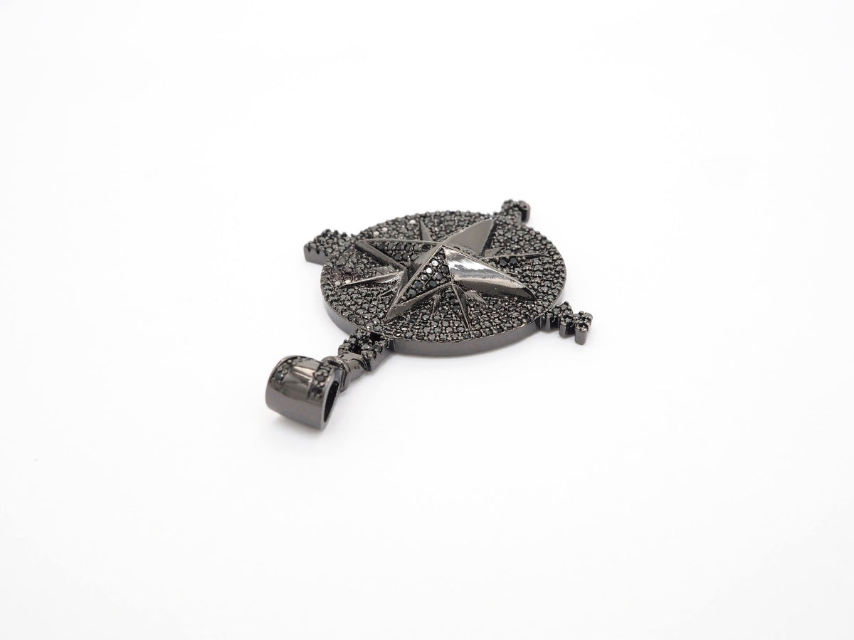 Black CZ Pave On Black Micro Pave Round Compass Pendant/Charm with Star ,Cubic Zirconia Pendant, 38x50mm, sku#F529/F411
