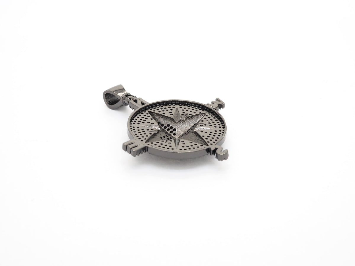 Black CZ Pave On Black Micro Pave Round Compass Pendant/Charm with Star ,Cubic Zirconia Pendant, 38x50mm, sku#F529/F411