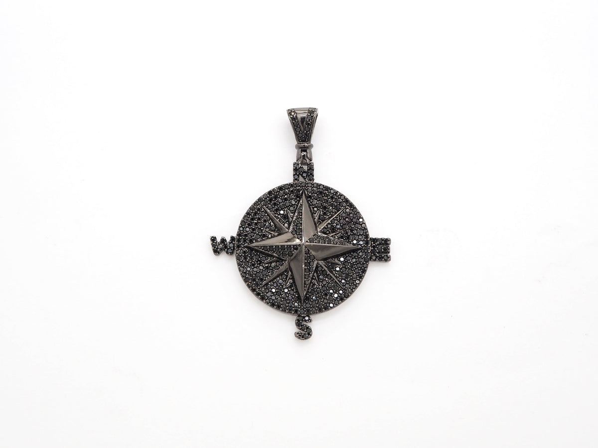 Black CZ Pave On Black Micro Pave Round Compass Pendant/Charm with Star ,Cubic Zirconia Pendant, 38x50mm, sku#F529/F411
