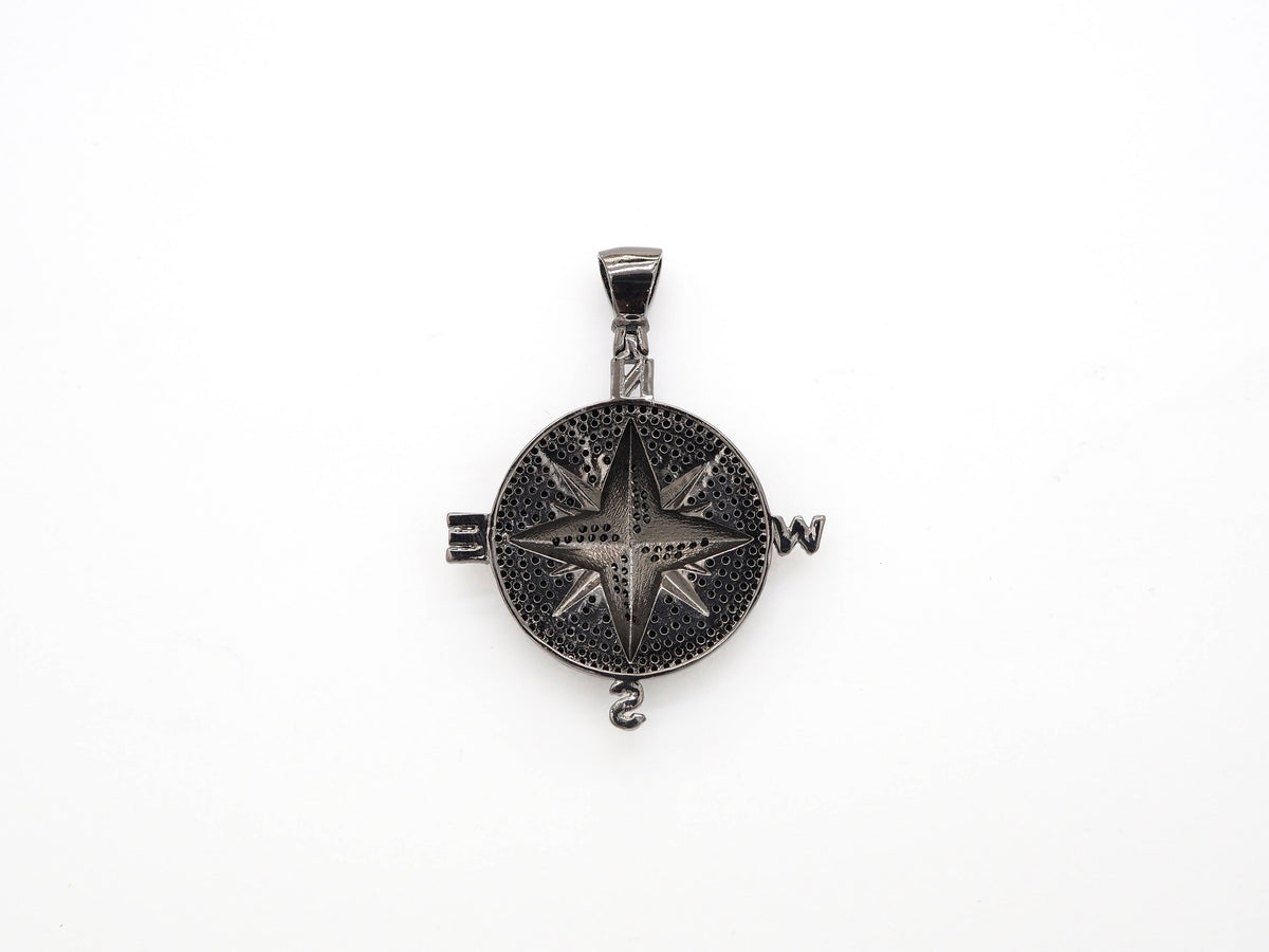Black CZ Pave On Black Micro Pave Round Compass Pendant/Charm with Star ,Cubic Zirconia Pendant, 38x50mm, sku#F529/F411