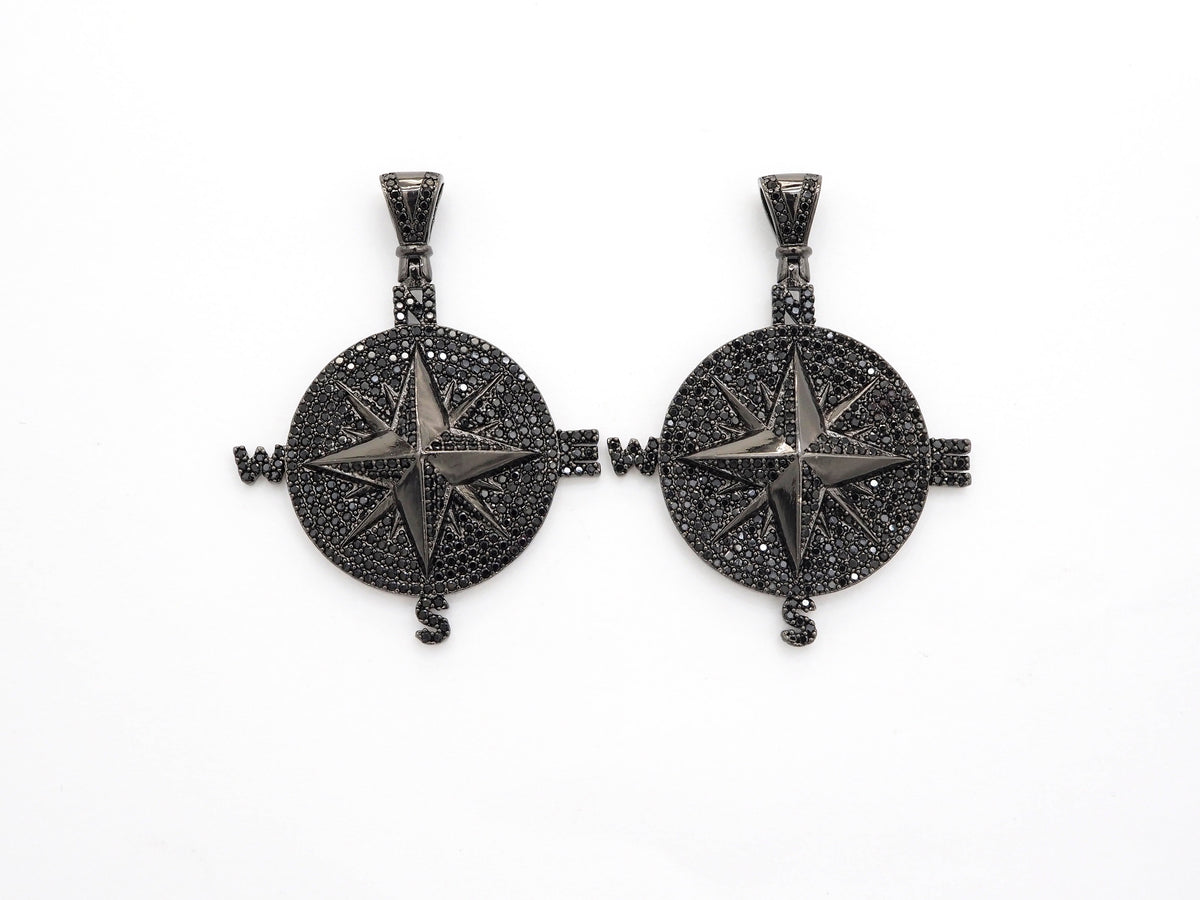 Black CZ Pave On Black Micro Pave Round Compass Pendant/Charm with Star ,Cubic Zirconia Pendant, 38x50mm, sku#F529/F411