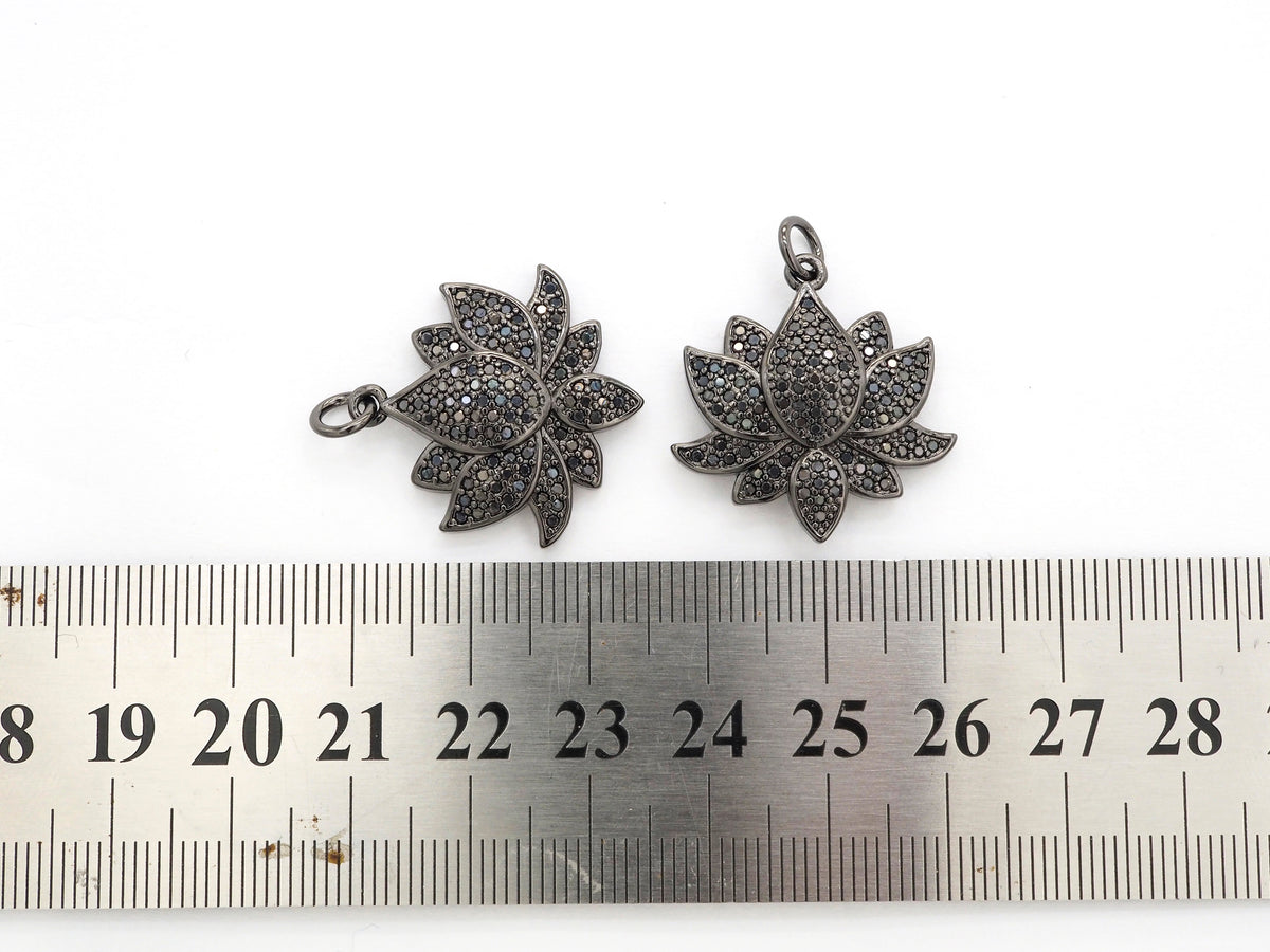 Black CZ Pave On Black Micro Pave Lotus Pendant/Charm,Cubic Zirconia Pendant,Fashion Jewelry Findings, 25x25mm, sku#F530