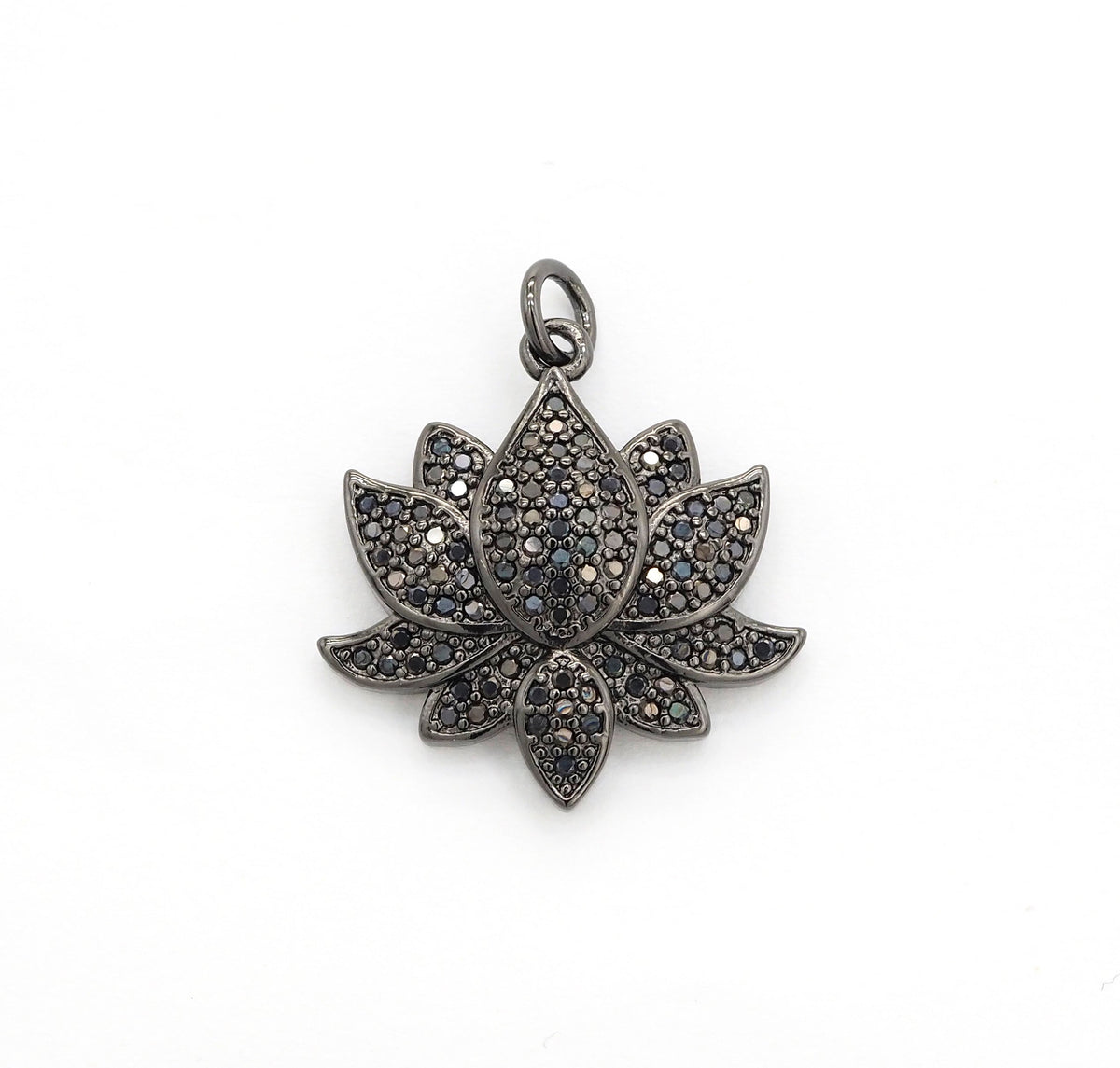 Black CZ Pave On Black Micro Pave Lotus Pendant/Charm,Cubic Zirconia Pendant,Fashion Jewelry Findings, 25x25mm, sku#F530