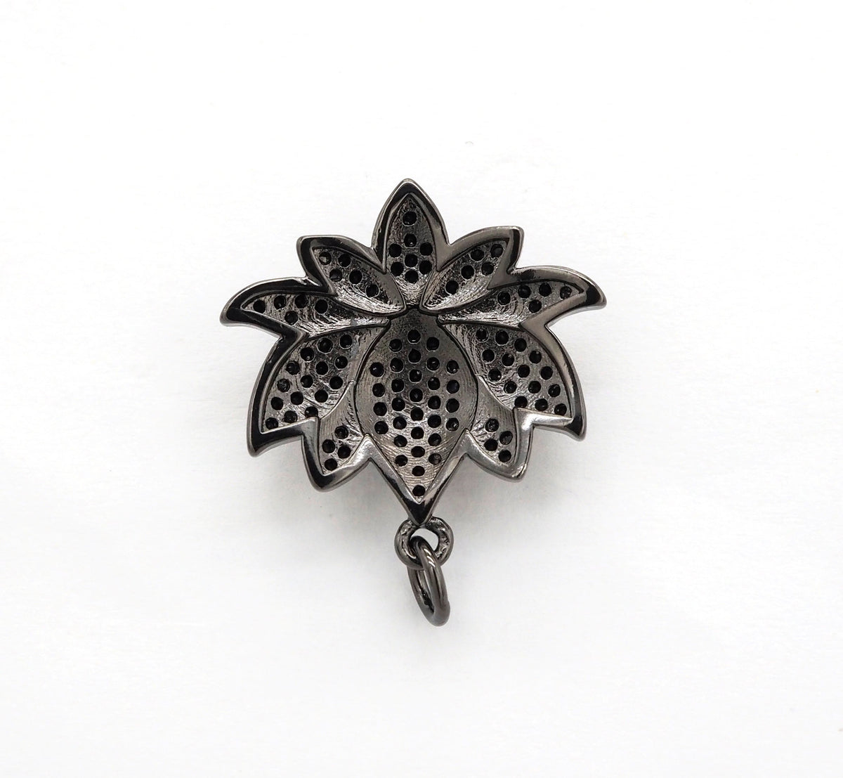 Black CZ Pave On Black Micro Pave Lotus Pendant/Charm,Cubic Zirconia Pendant,Fashion Jewelry Findings, 25x25mm, sku#F530