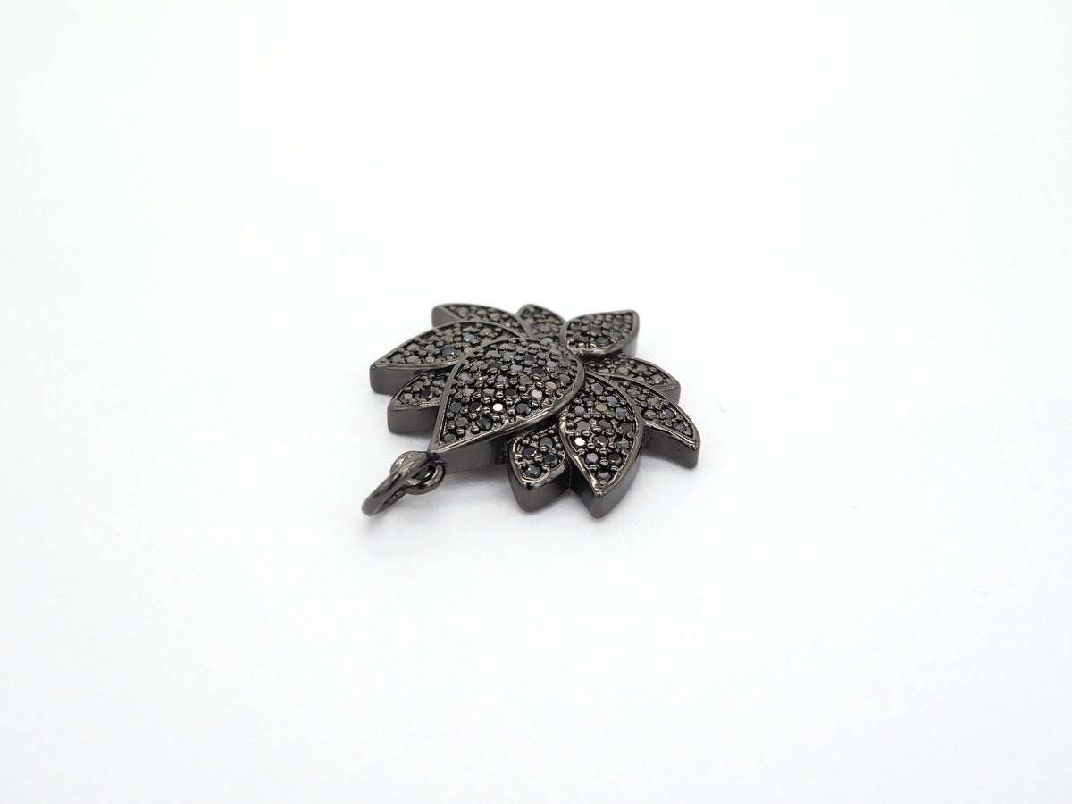 Black CZ Pave On Black Micro Pave Lotus Pendant/Charm,Cubic Zirconia Pendant,Fashion Jewelry Findings, 25x25mm, sku#F530