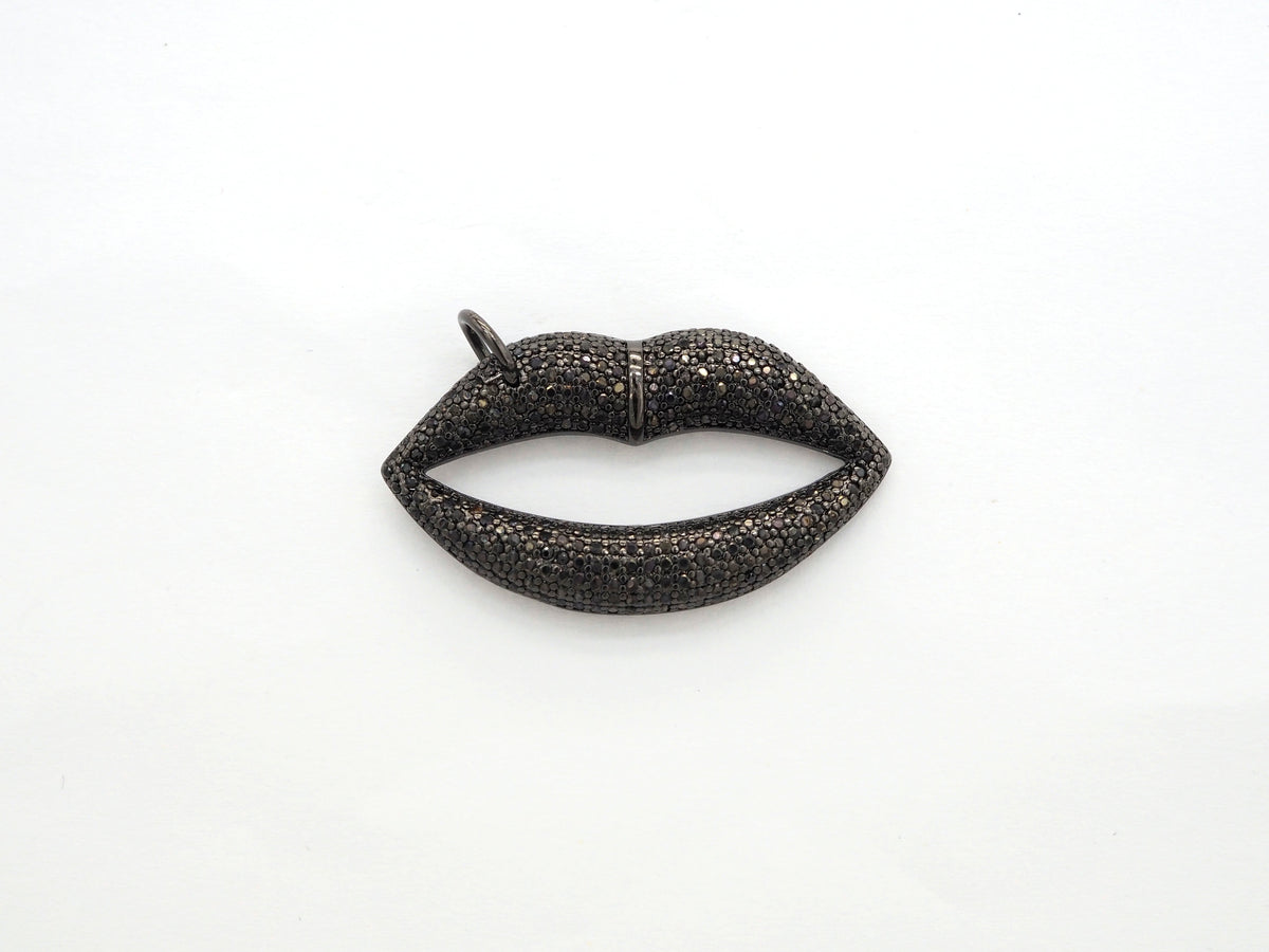 Black CZ Pave On Black Micro Pave Lip Pendant/FOCAL, Cubic Zirconia Pendant Charm, Fashion Jewelry Findings, 21x37mm, sku#F531/F522