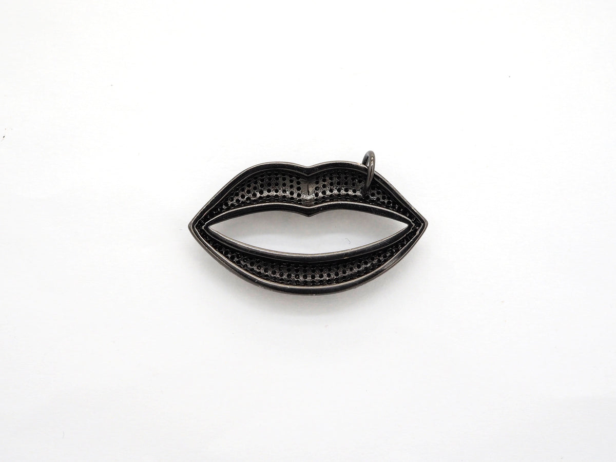 Black CZ Pave On Black Micro Pave Lip Pendant/FOCAL, Cubic Zirconia Pendant Charm, Fashion Jewelry Findings, 21x37mm, sku#F531/F522
