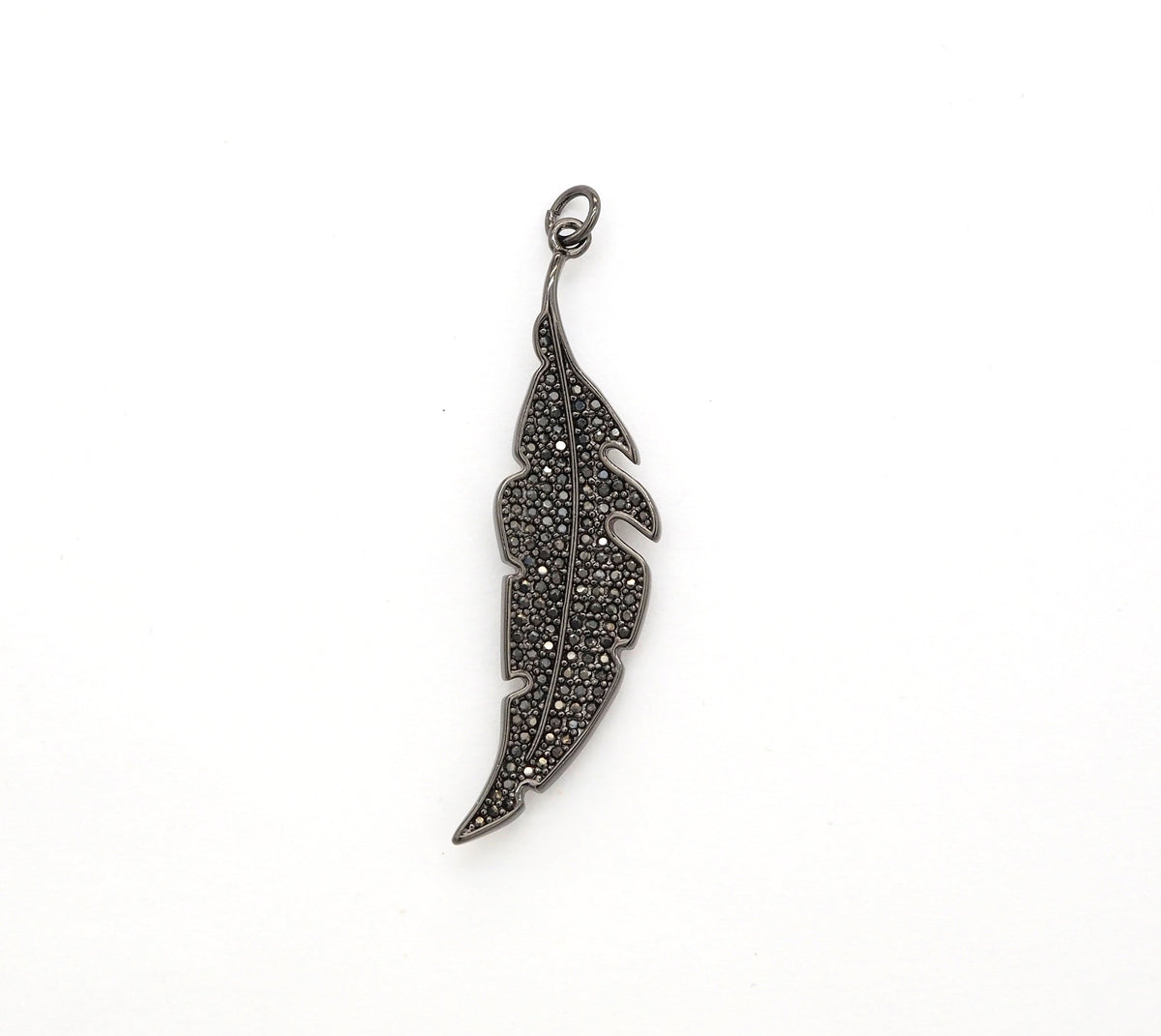 Black CZ Pave On Black Micro Pave Feather/Leaf Pendant/Charm,Cubic Zirconia Pendant,Fashion Jewelry Findings, 12x46mm, sku#F532