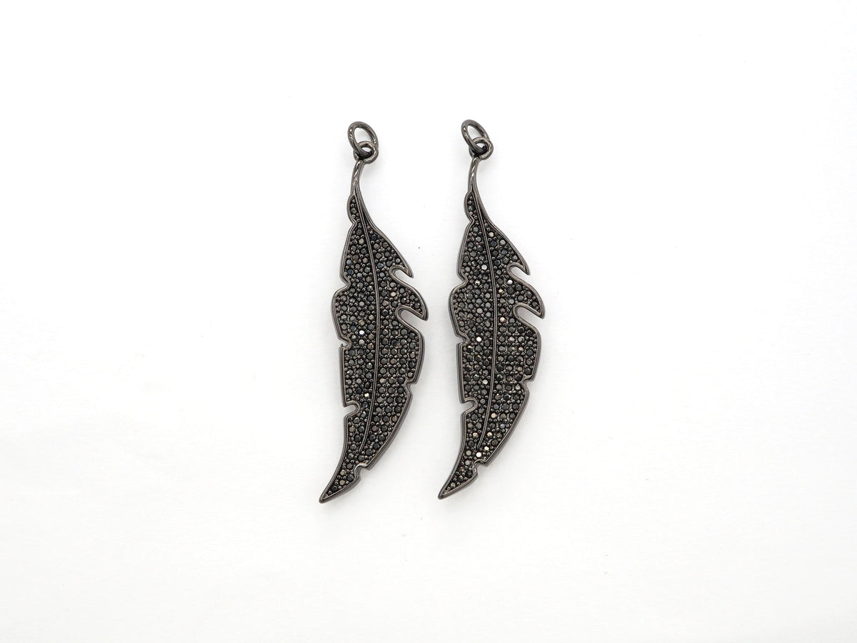 Black CZ Pave On Black Micro Pave Feather/Leaf Pendant/Charm,Cubic Zirconia Pendant,Fashion Jewelry Findings, 12x46mm, sku#F532