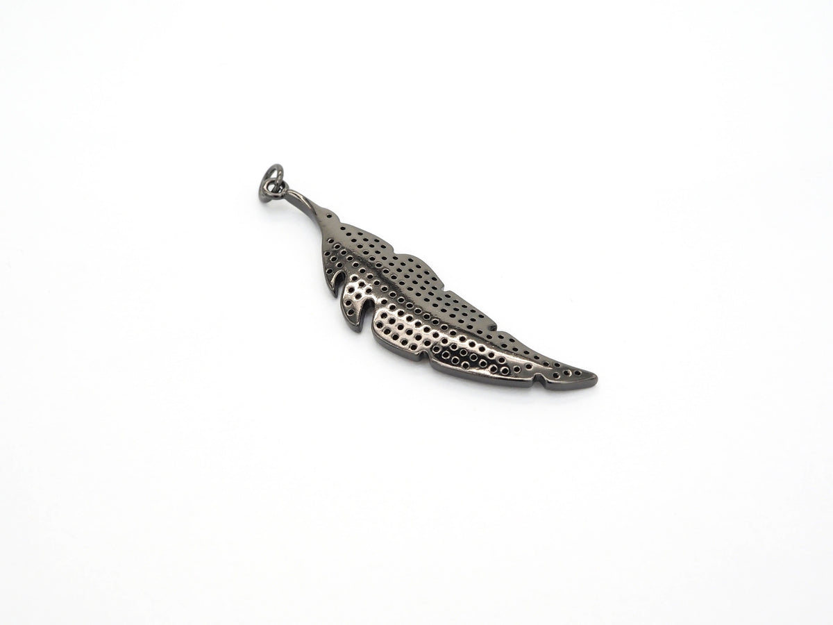 Black CZ Pave On Black Micro Pave Feather/Leaf Pendant/Charm,Cubic Zirconia Pendant,Fashion Jewelry Findings, 12x46mm, sku#F532