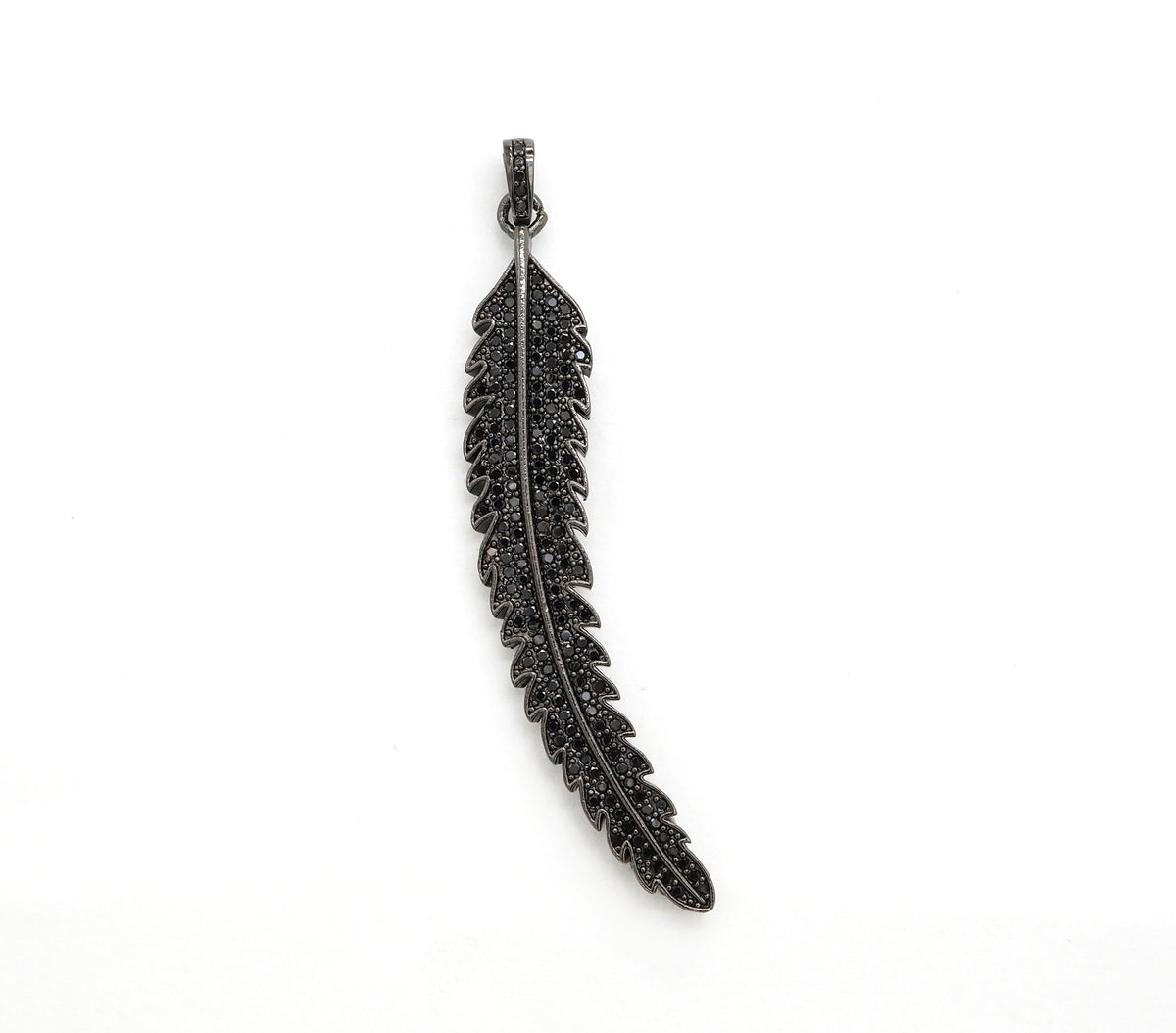 Black CZ Pave On Black Micro Pave LONG Feather/Leaf Pendant/Charm,Cubic Zirconia Pendant,Fashion Jewelry Findings, 11x61mm, sku#F534