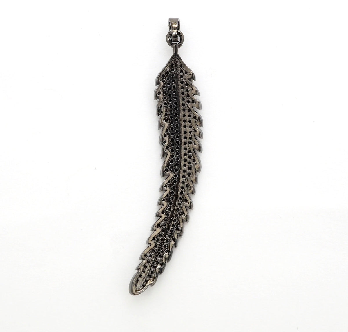 Black CZ Pave On Black Micro Pave LONG Feather/Leaf Pendant/Charm,Cubic Zirconia Pendant,Fashion Jewelry Findings, 11x61mm, sku#F534