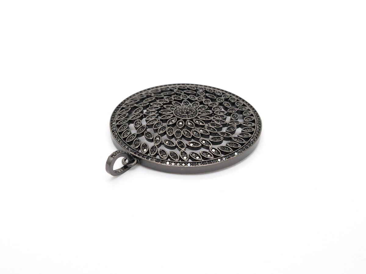 Black CZ Pave On Black Micro Pave Hollow out Filigree Round Pendant/Focal,Cubic Zirconia Pendant,Fashion Jewelry Findings, 40x43mm, sku#F537