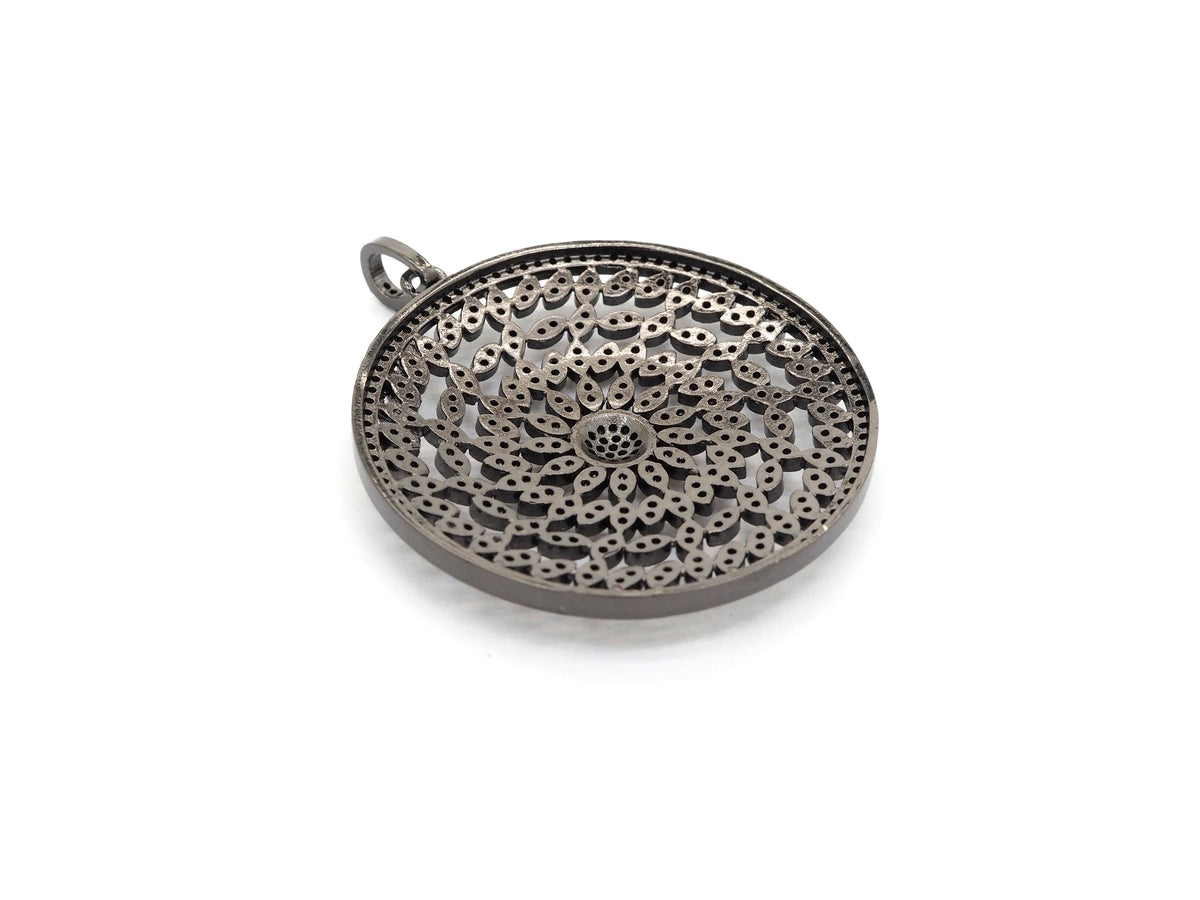 Black CZ Pave On Black Micro Pave Hollow out Filigree Round Pendant/Focal,Cubic Zirconia Pendant,Fashion Jewelry Findings, 40x43mm, sku#F537