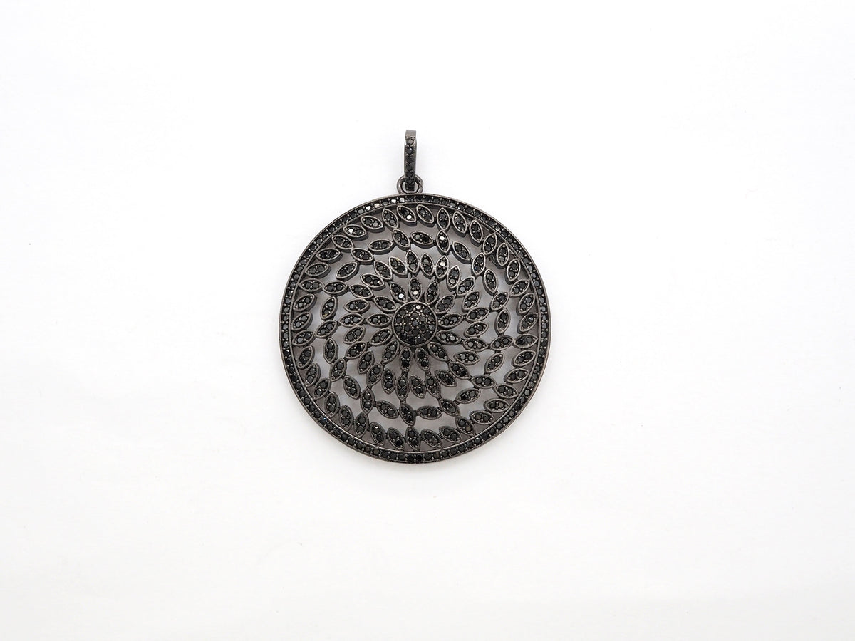 Black CZ Pave On Black Micro Pave Hollow out Filigree Round Pendant/Focal,Cubic Zirconia Pendant,Fashion Jewelry Findings, 40x43mm, sku#F537