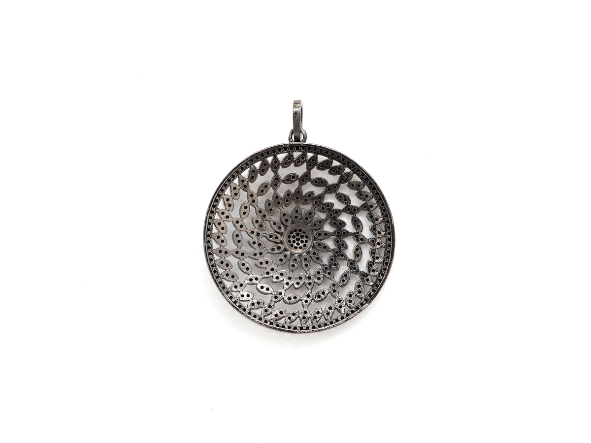 Black CZ Pave On Black Micro Pave Hollow out Filigree Round Pendant/Focal,Cubic Zirconia Pendant,Fashion Jewelry Findings, 40x43mm, sku#F537