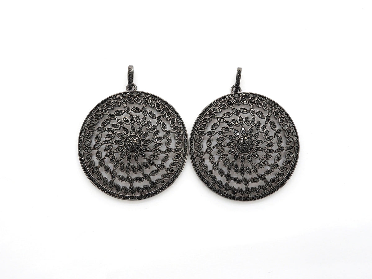 Black CZ Pave On Black Micro Pave Hollow out Filigree Round Pendant/Focal,Cubic Zirconia Pendant,Fashion Jewelry Findings, 40x43mm, sku#F537