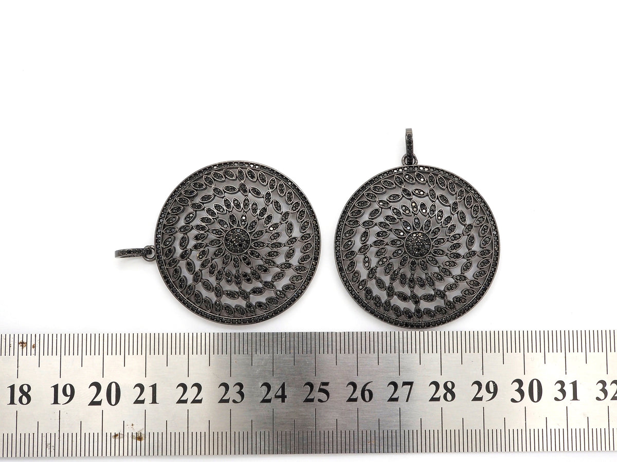 Black CZ Pave On Black Micro Pave Hollow out Filigree Round Pendant/Focal,Cubic Zirconia Pendant,Fashion Jewelry Findings, 40x43mm, sku#F537