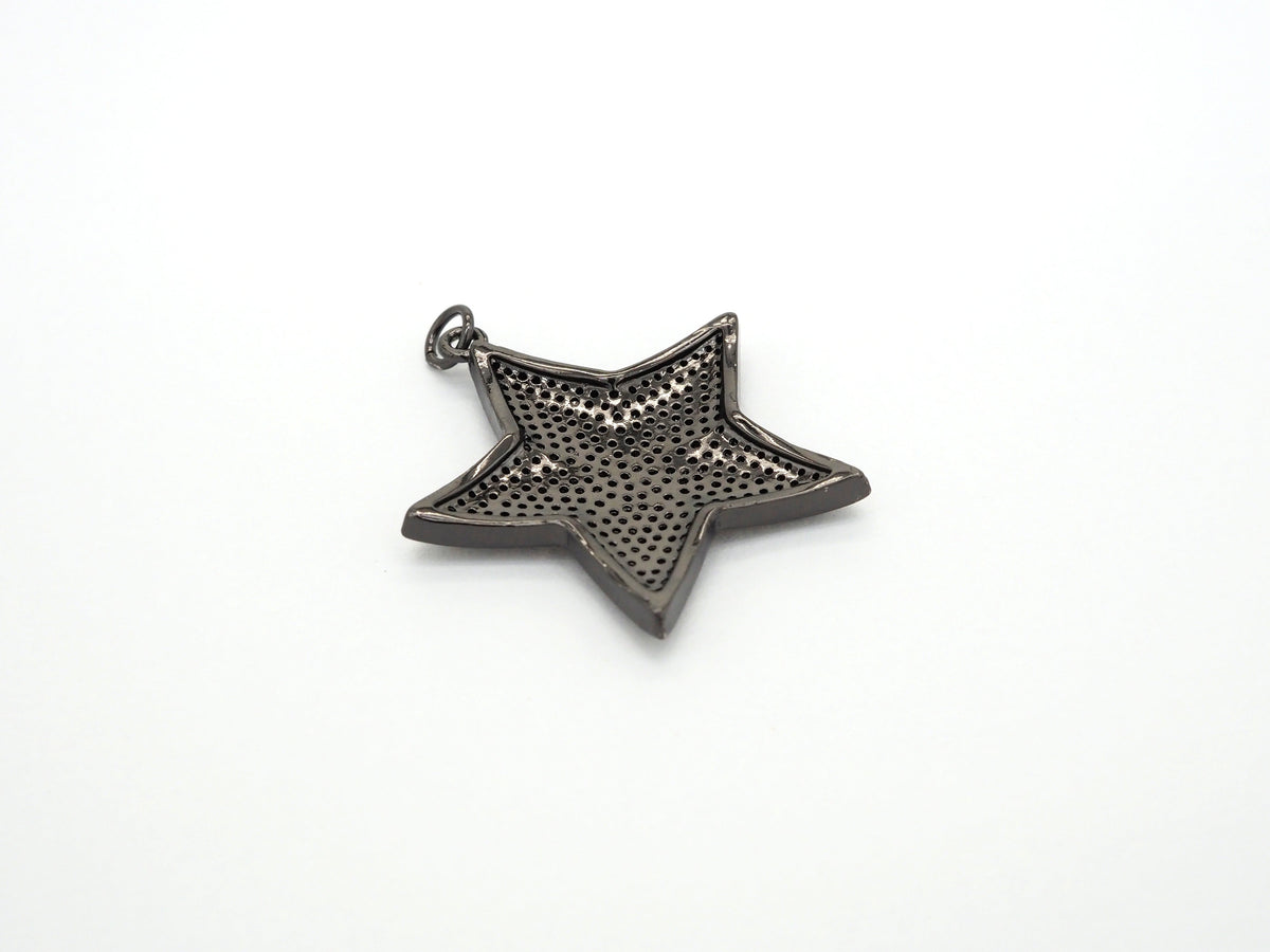 Black CZ Pave On Black Micro Pave Five Point Star Pendant/Charm,Cubic Zirconia Pendant,Fashion Jewelry Findings, 31x32mm, sku#F538