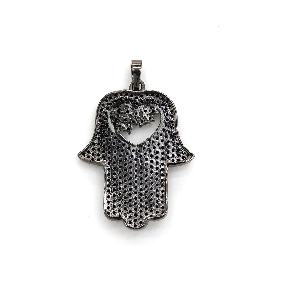 Black CZ Pave On Black Micro Pave Hamsa Hand with Heart Pendant/Charm,Cubic Zirconia Pendant,Fashion Jewelry Findings, 27x35mm, sku#F539