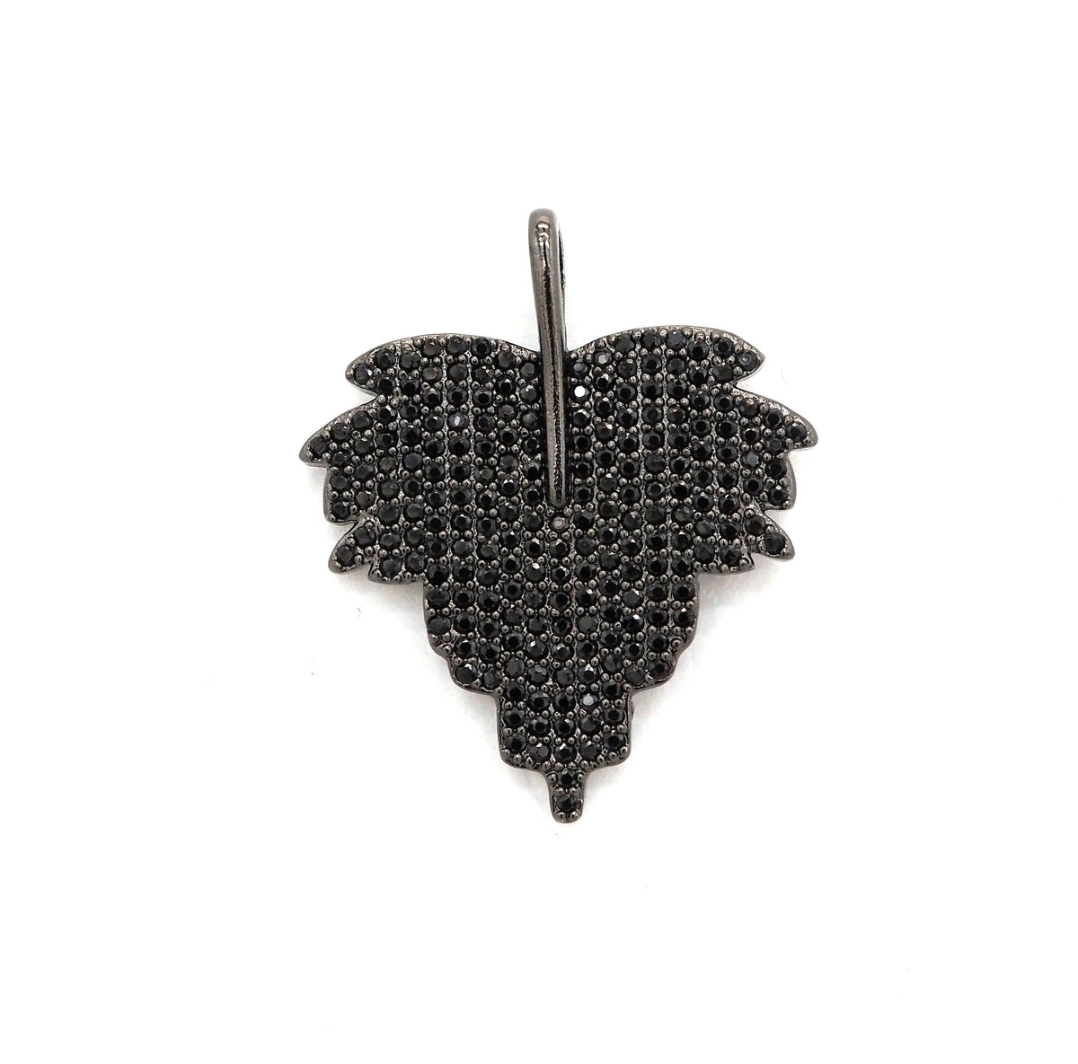 Black CZ Pave On Black Micro Pave Leaf Pendant/Charm,Cubic Z
