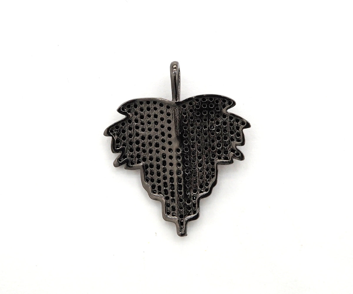 Black CZ Pave On Black Micro Pave Leaf Pendant/Charm,Cubic Z
