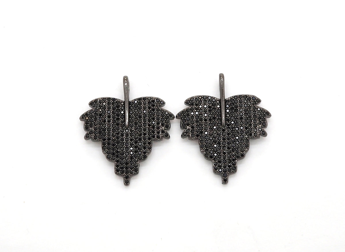 Black CZ Pave On Black Micro Pave Leaf Pendant/Charm,Cubic Z