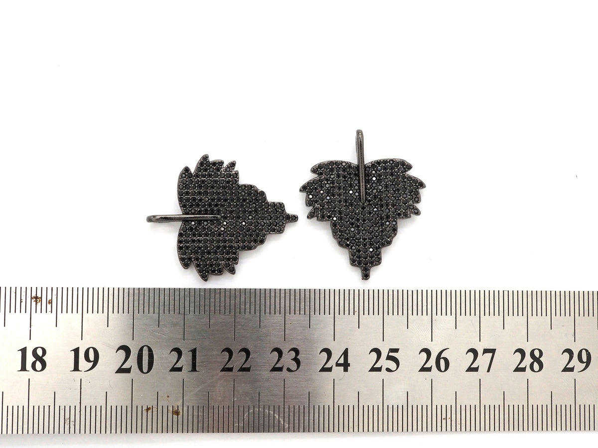 Black CZ Pave On Black Micro Pave Leaf Pendant/Charm,Cubic Z