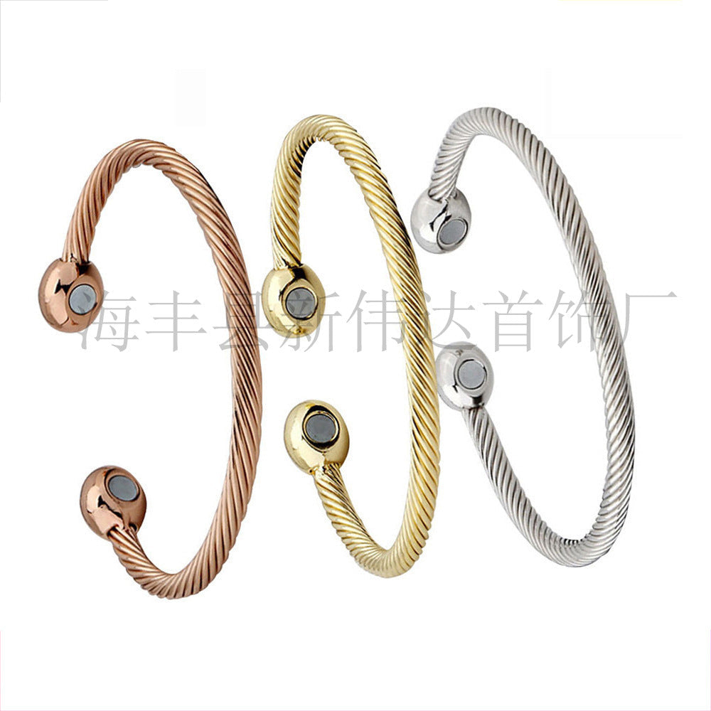Women's Head Open Rose Gold Magnetic Twill Health Bracelet