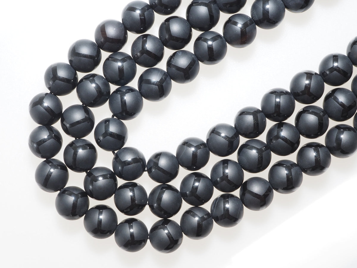 Black Onyx Matte Round Smooth with Football line Beads, 6mm/8mm/10mm/12mm Round Matte onyx, Patterned Onyx, 15.5inch strand, SKU#V16