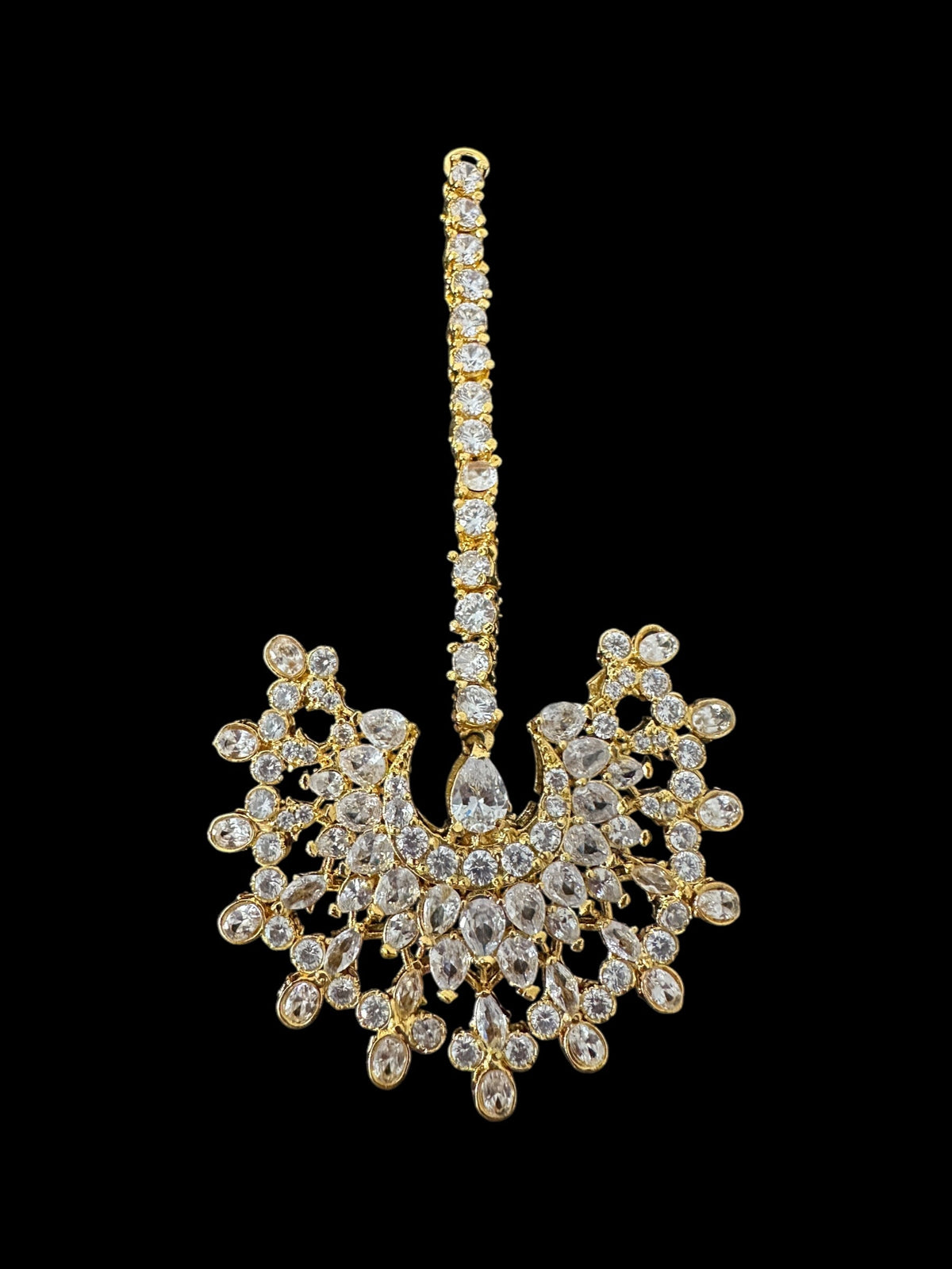 DJET97 Subhana gold plated chandbali earrings tika set  -clear  ( READY TO SHIP )