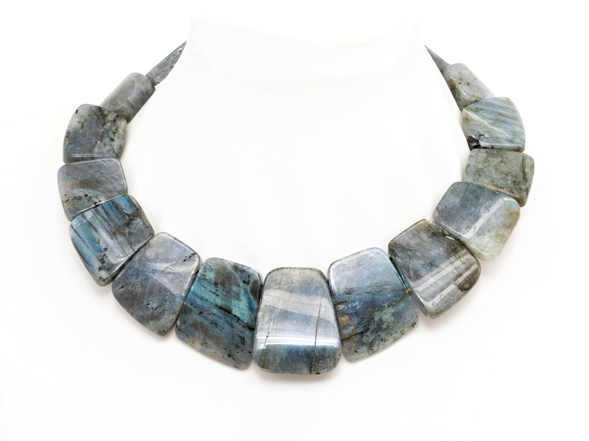 Quality Natural Labradorite Graduated 17-35mm Trapezoid Beads Strand, Natural Labradorite Gemstone Beads, 1 strand,sku#U225