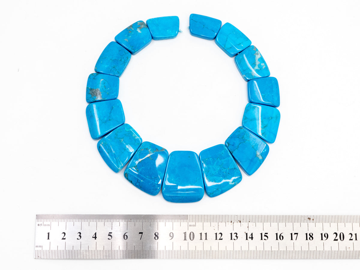 Turquoise Graduated 17-35mm Trapezoid Beads Strand, Turquoise Dyed Color Gemstone Beads, 1 strand,sku#U221